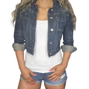 Express Jean Jacket Womens XS Y2k 2000s Vintage Cropped Weathered Bleached